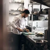 Chef serving food